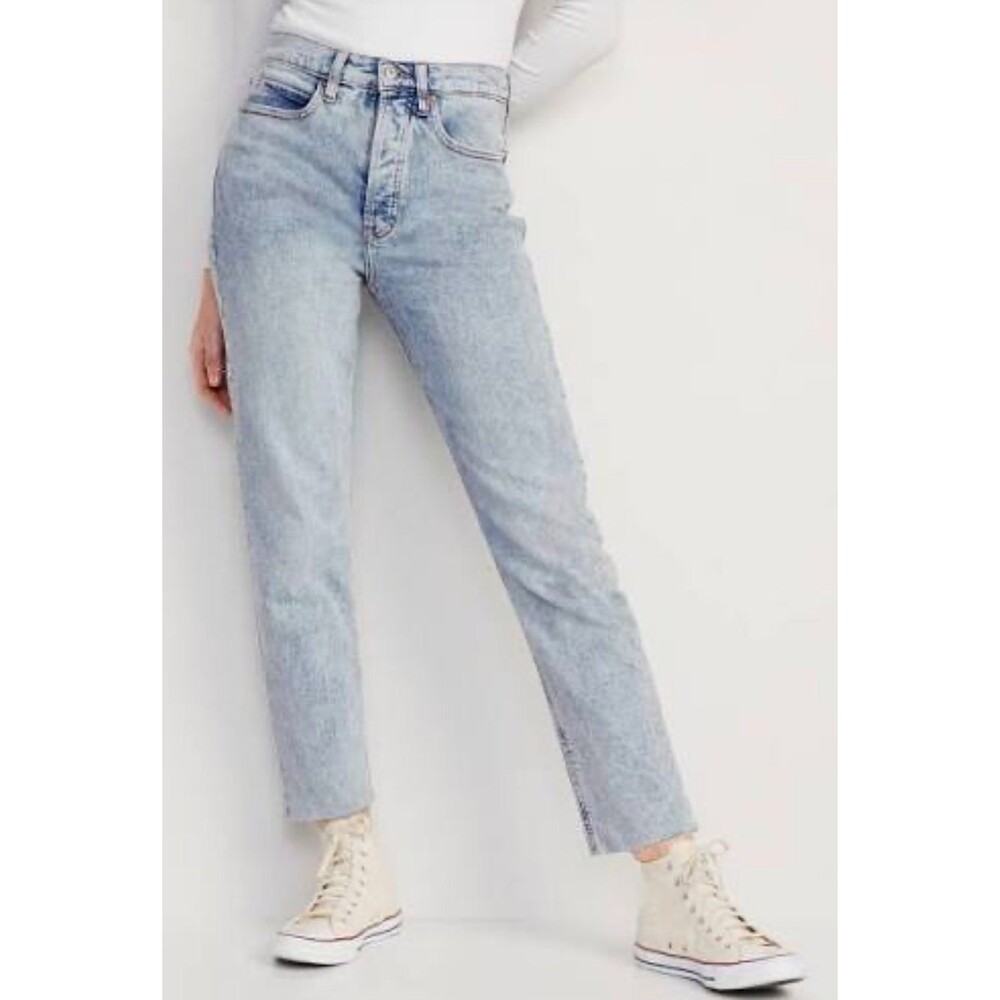 Old Navy High Waisted Button Fly Sky-Hi Straight Leg Raw Edge Hem Jeans Size‎ 6